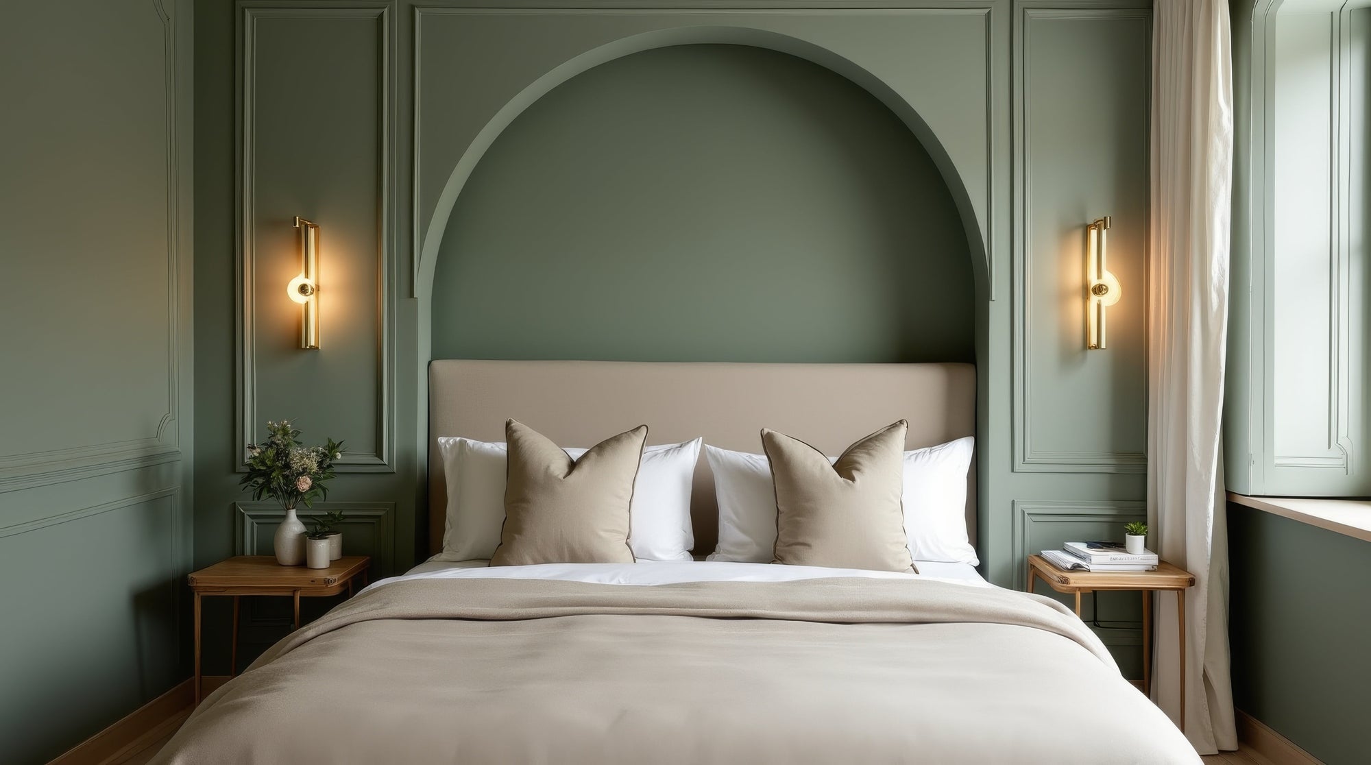 Bedroom with sage green paint