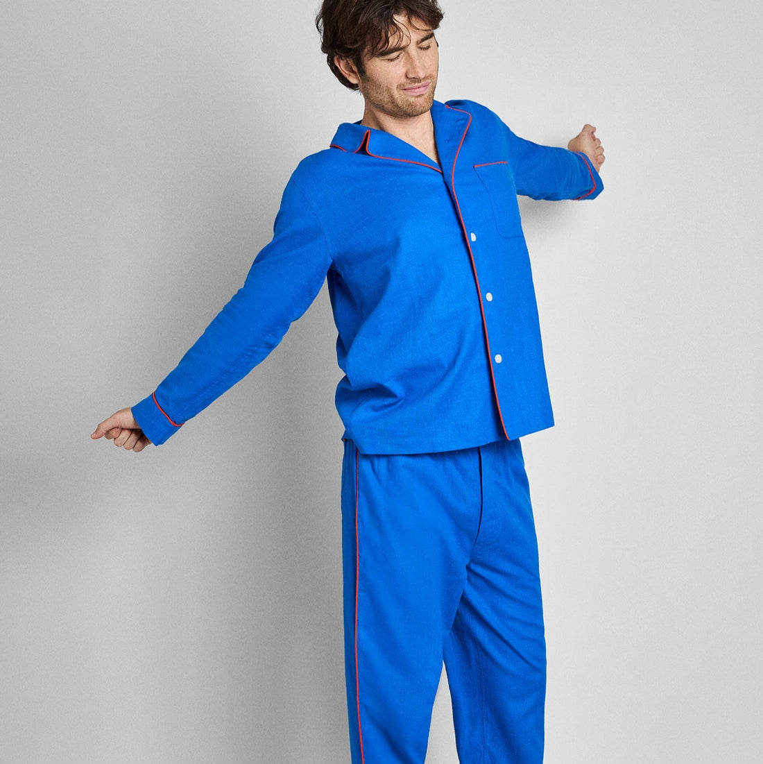 Milton Pajama Set in Azure Linen-Cotton