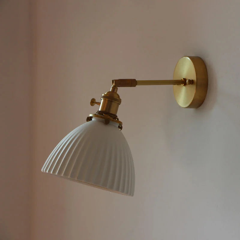 Retro Brass Bedroom Bedside Ceramic Wall Lamp