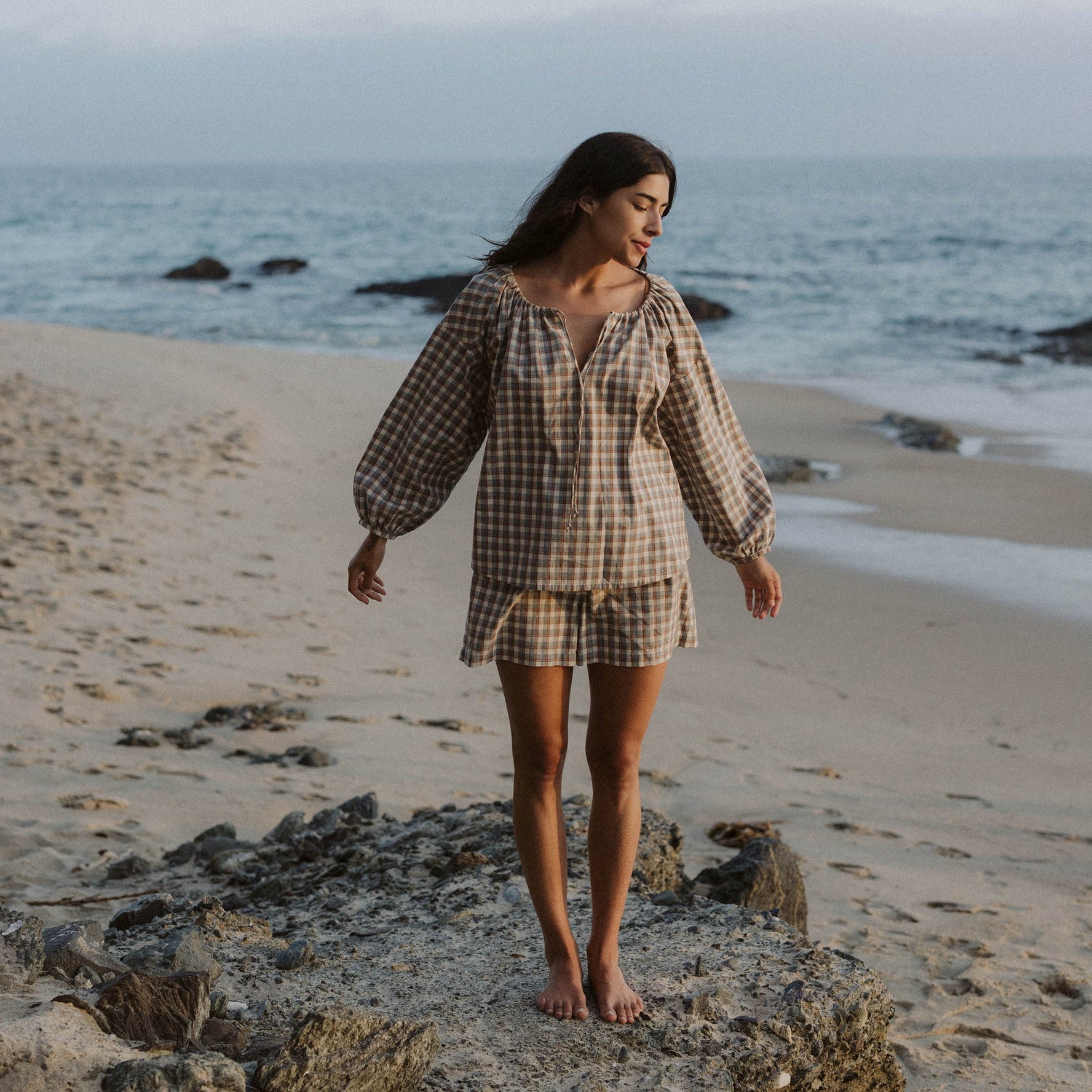 Brown / Dusty Blue Plaid Sleepwear Set