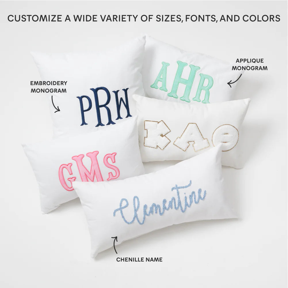 Large Custom Name Chenille Embroidered Lumbar Pillow