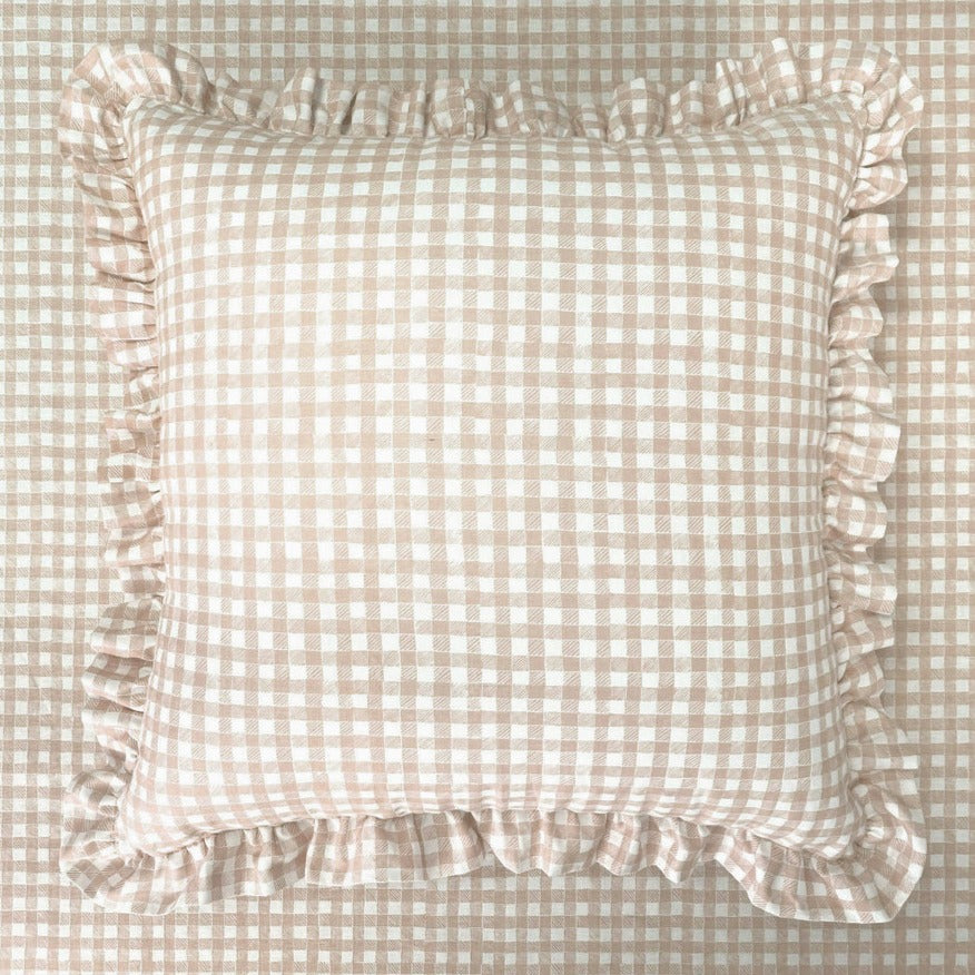 Ruffle Floor Cushion - Gingham Beige