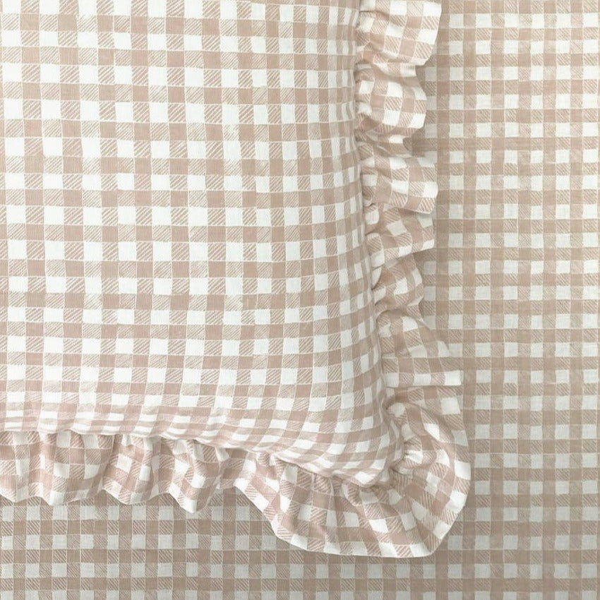 Ruffle Floor Cushion - Gingham Beige