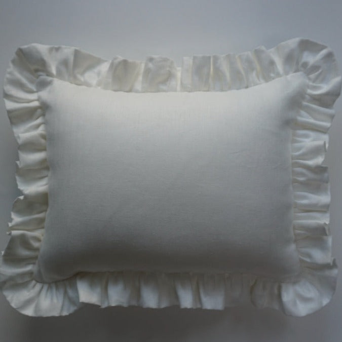 Ruffle Lumbar Pillow - Woven Herringbone White