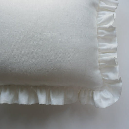 Ruffle Lumbar Pillow - Woven Herringbone White