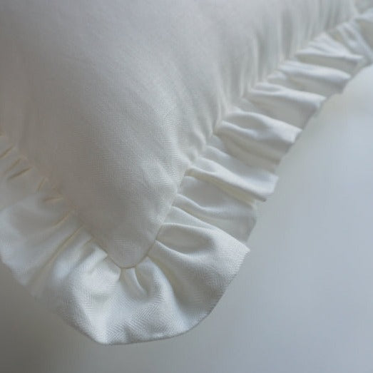 Ruffle Lumbar Pillow - Woven Herringbone White
