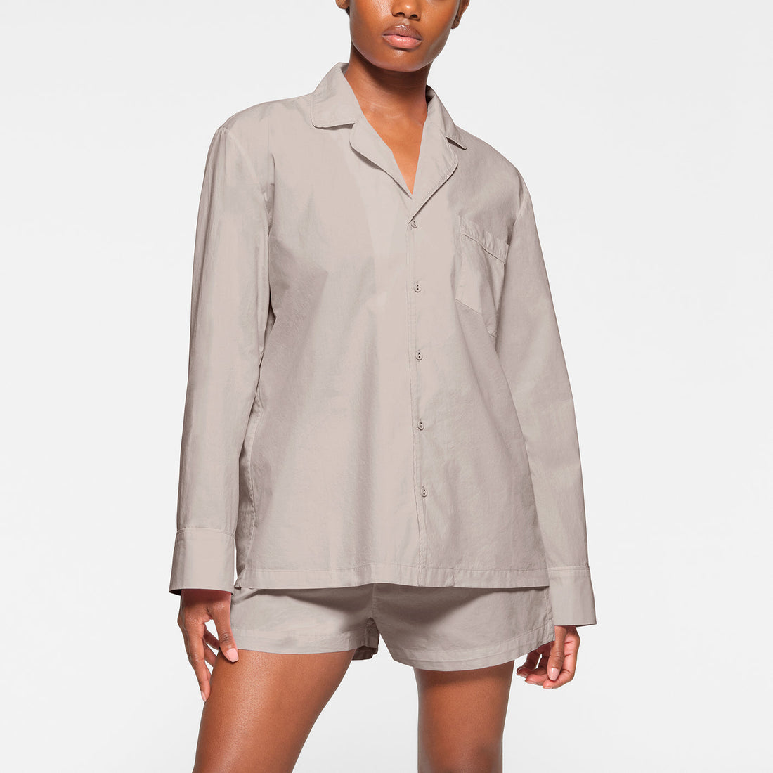 COTTON POPLIN SLEEP SHORT | SILVER