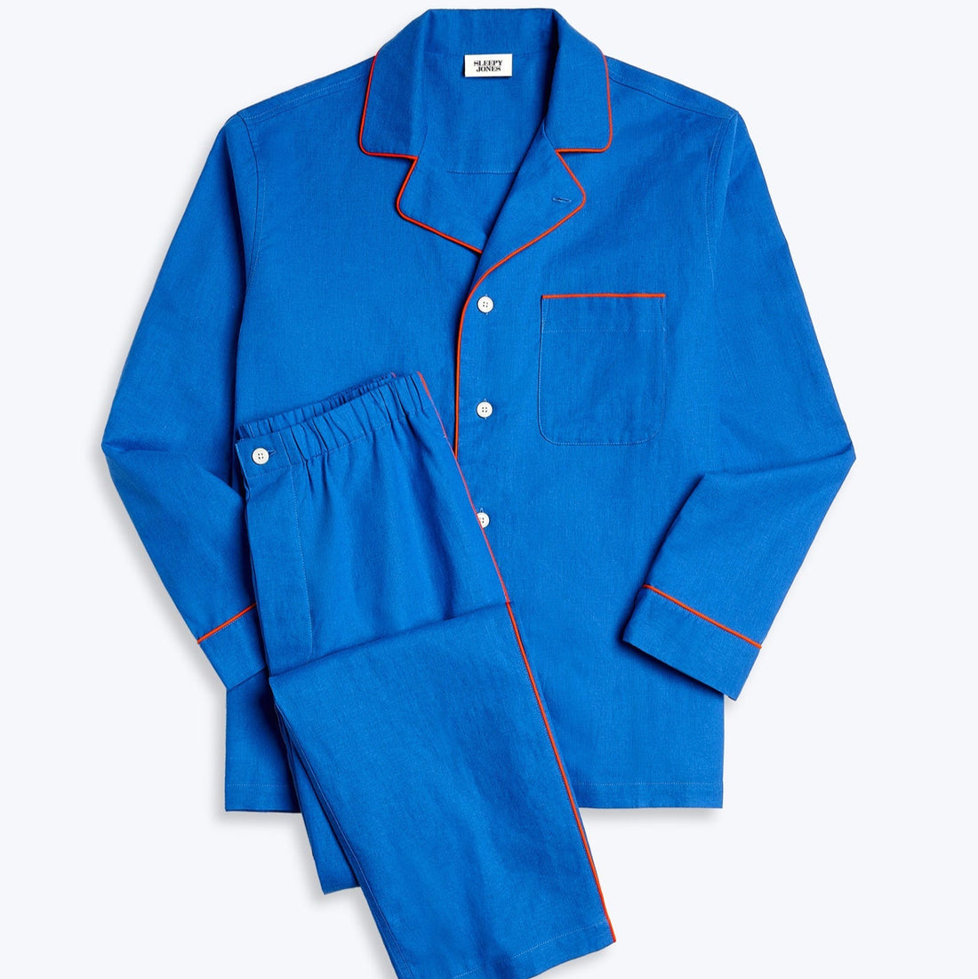 Milton Pajama Set in Azure Linen-Cotton