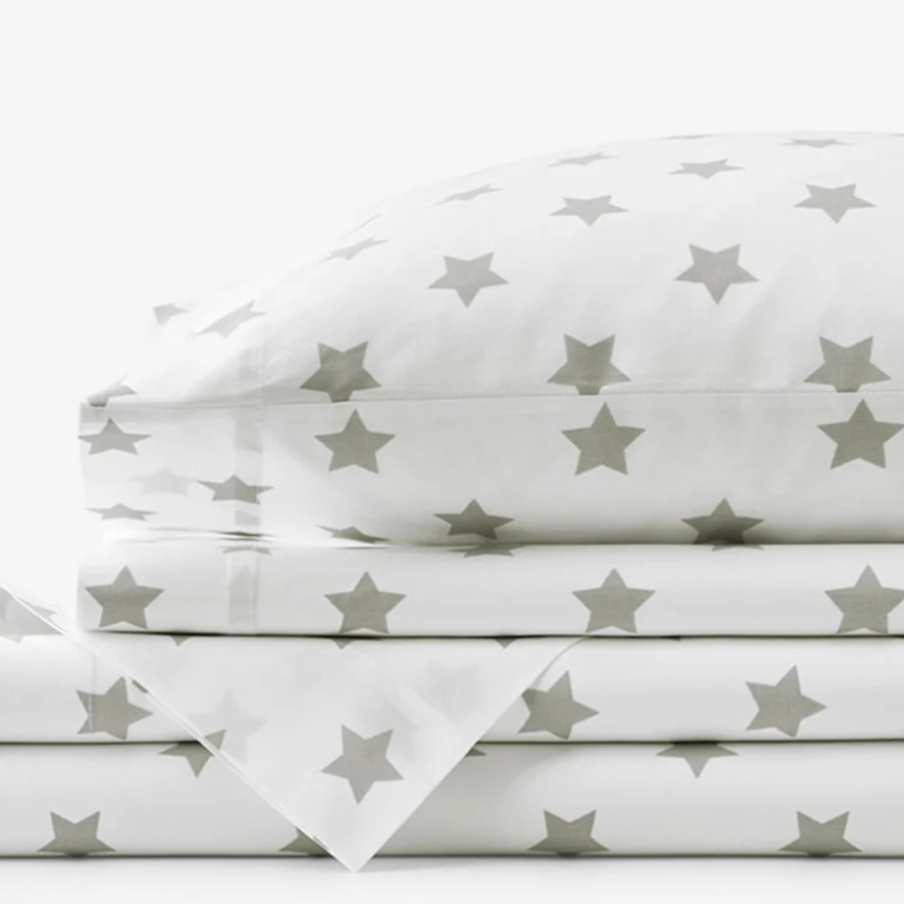 Stars Classic Cool Organic Cotton Percale Bed Sheet Set - Gray, Twin XL