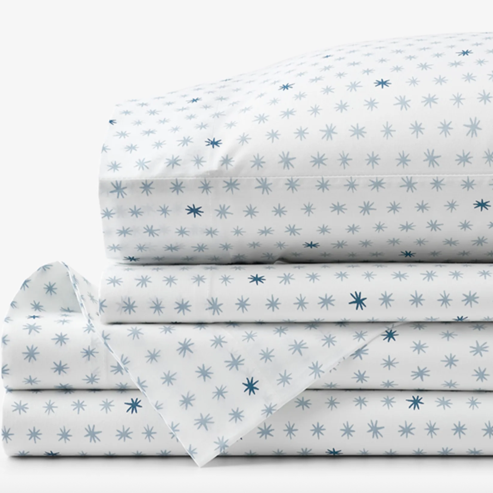 Ditsy Star Classic Cool Organic Cotton Percale Bed Sheet Set - Blue, Twin XL