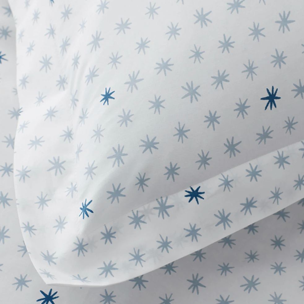 Ditsy Star Classic Cool Organic Cotton Percale Bed Sheet Set - Blue, Twin XL