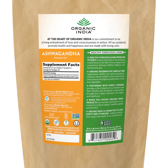 Organic Ashwagandha Root Powder 1lb Bag