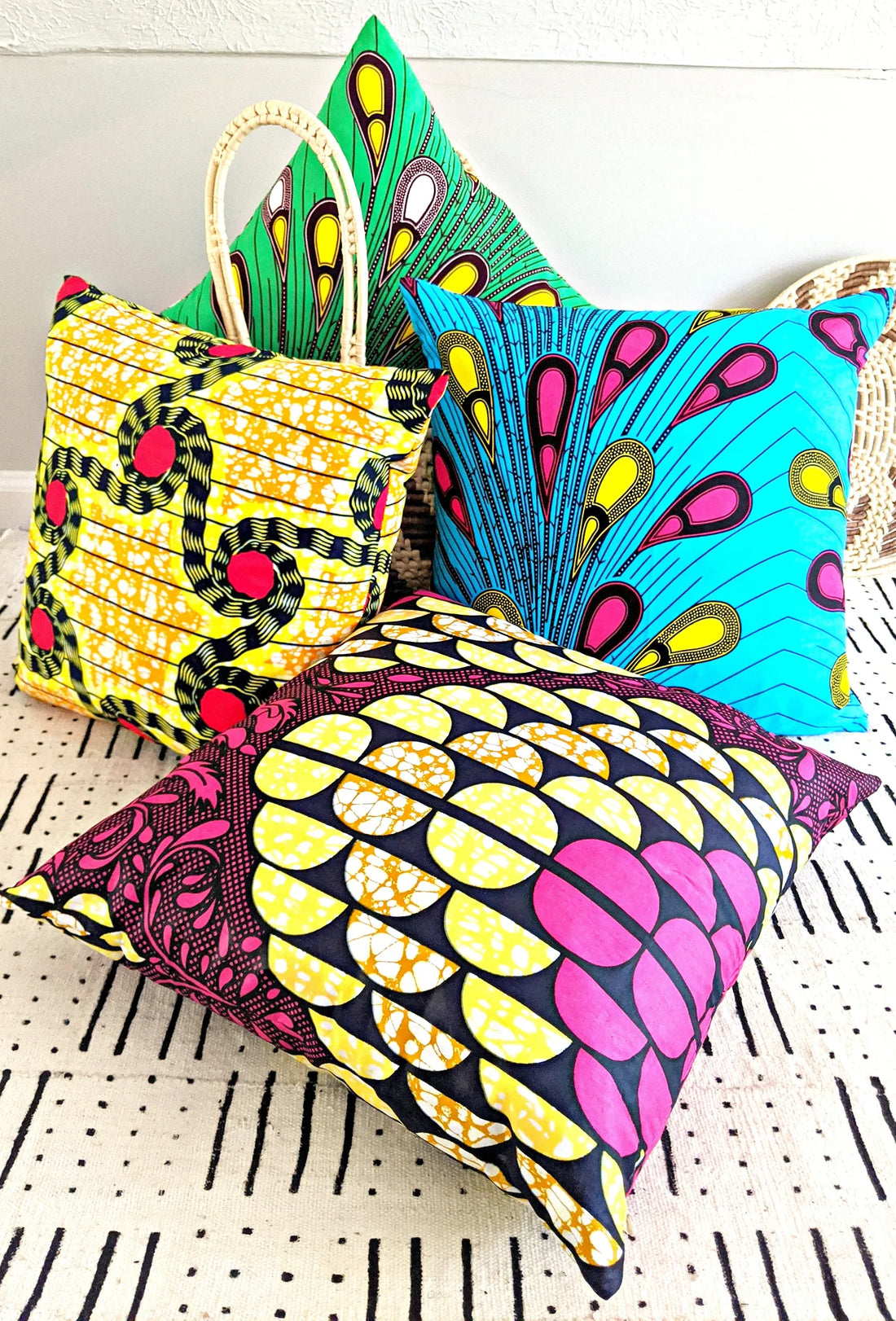 Fuchsia Black Ankara Fabric Pillow Cover