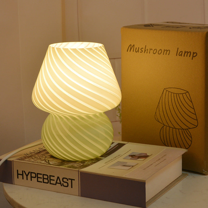 Vintage Mushroom Striped Glass Table Lamp