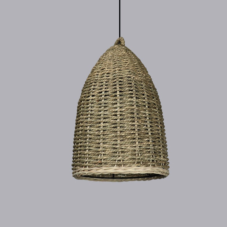 Rattan Bell Pendant Light Rustic Hanging Lampshade For Bedroom