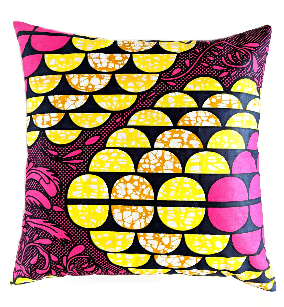 Fuchsia Black Ankara Fabric Pillow Cover