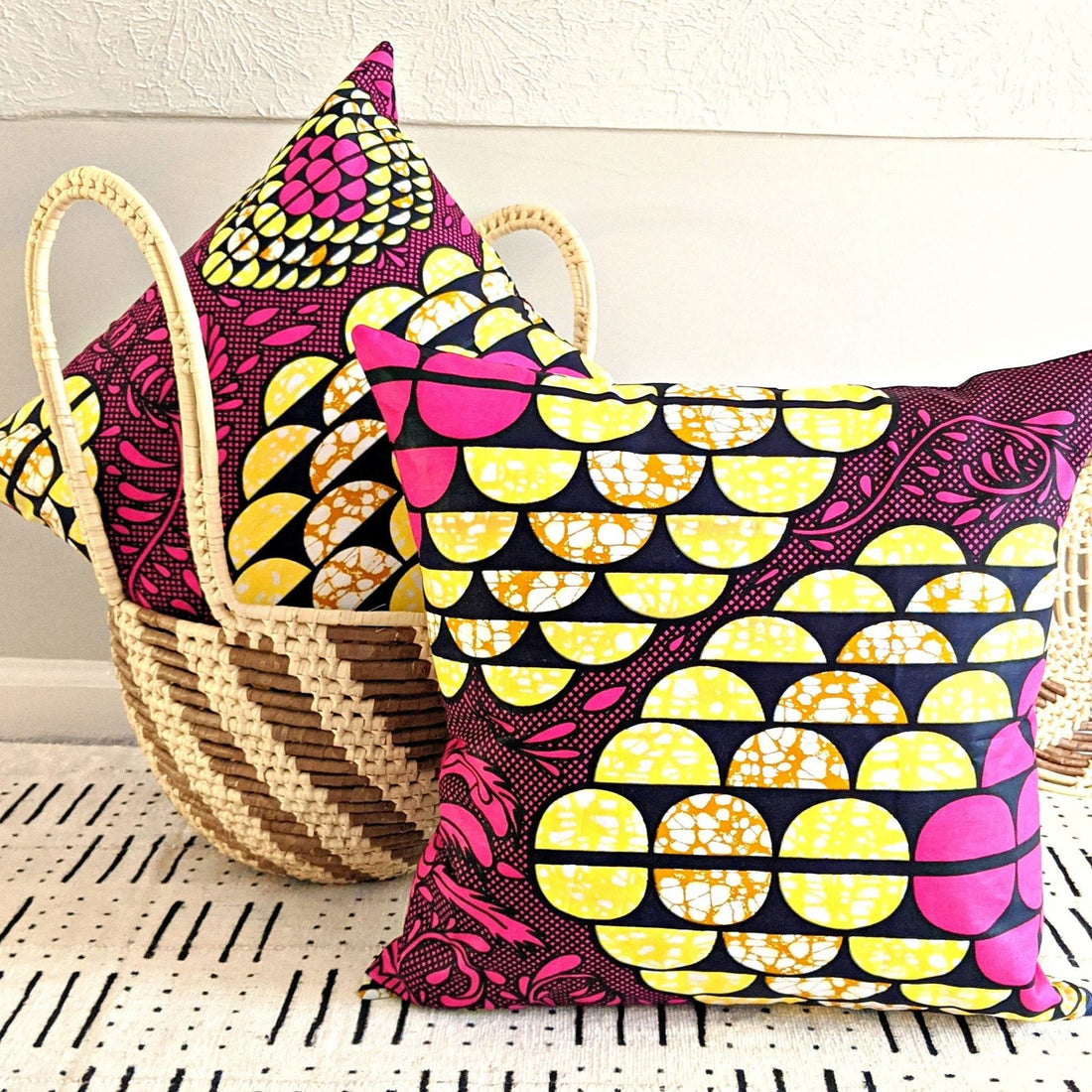 Fuchsia Black Ankara Fabric Pillow Cover