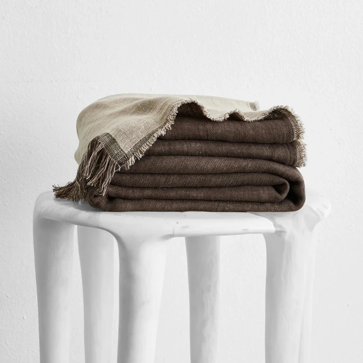 Oatmeal & Mocha 100% French Flax Linen Muslin Throw